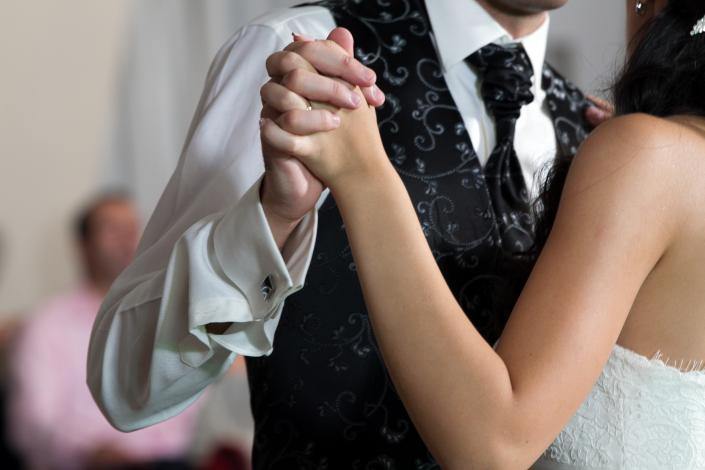 Bride and groom dancing their first dance.